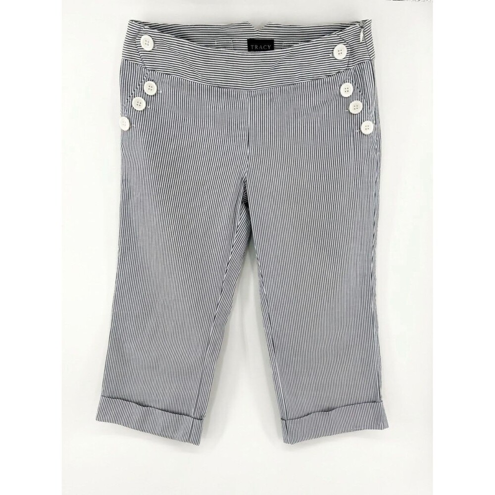 Tracy Evans Limited Capri Blue Pin Striped Crop Pants Junior Size 3 Y2K